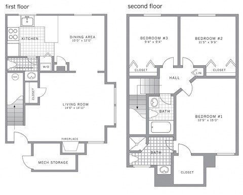 A diagram of a two-story house with labeled rooms.